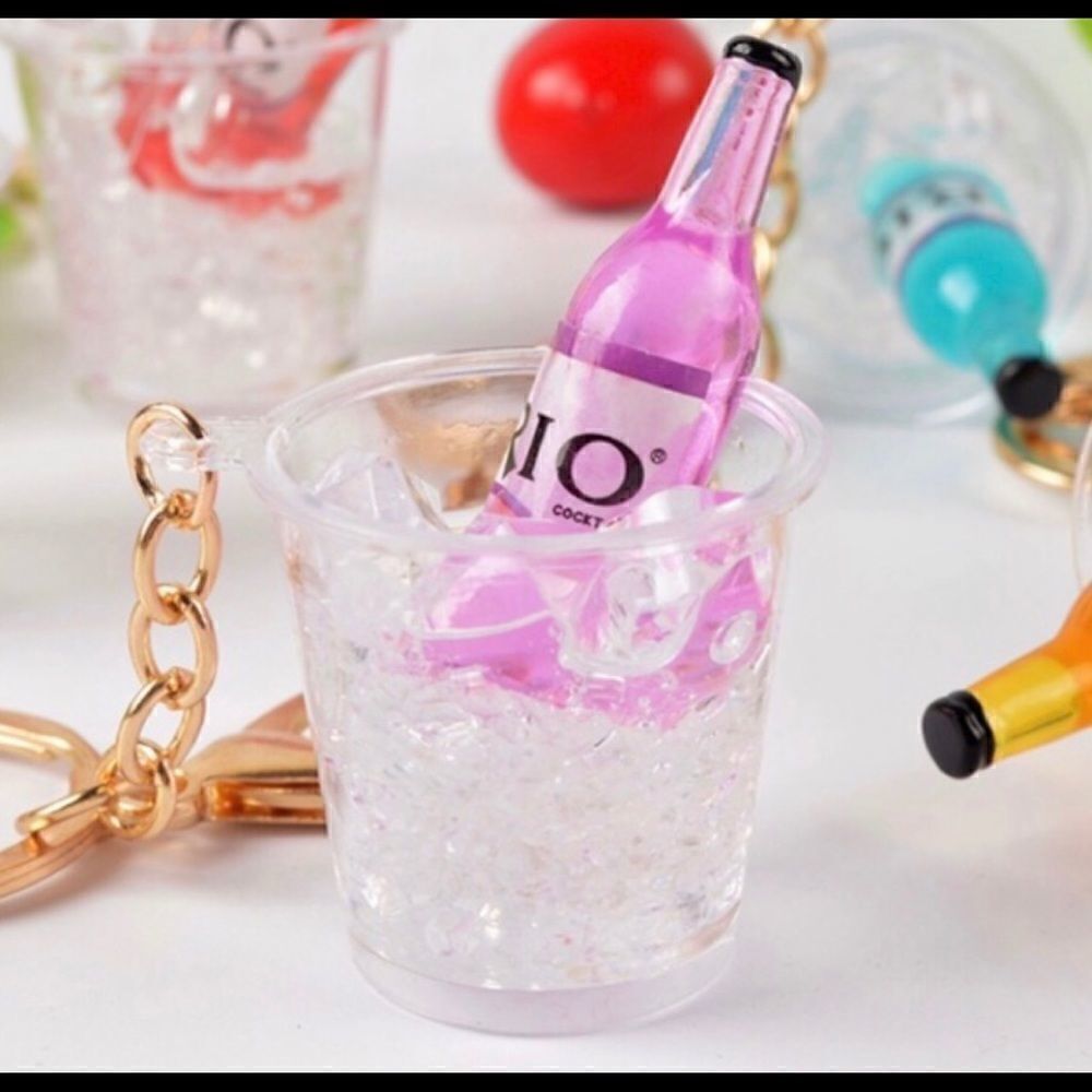 Pink Bottle in Ice Bucket Keychain/Charm